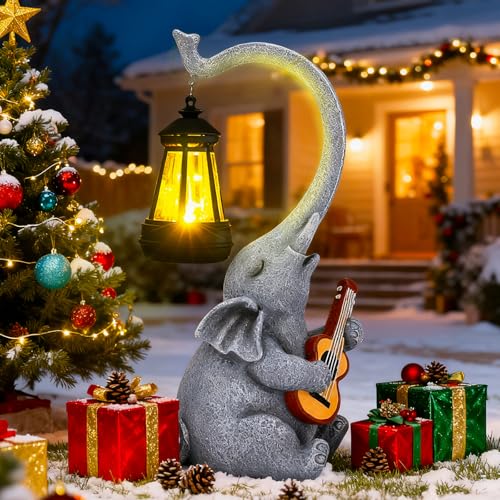 Cikoube Solar Garden Decor Elephant Statues Lights, Birthday Gifts for Mom Women, Outdoor Elephant Solar Lights for Yard Decoration Lawn Patio Balcony