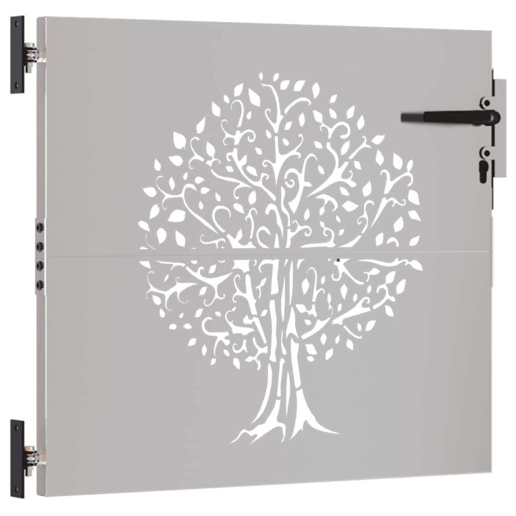 vidaXL Cancello da Giardino 85x75 cm in Acciaio Corten Design Albero, cancello in metallo, cancello da giardino anteriore, cancello da giardino con serratura