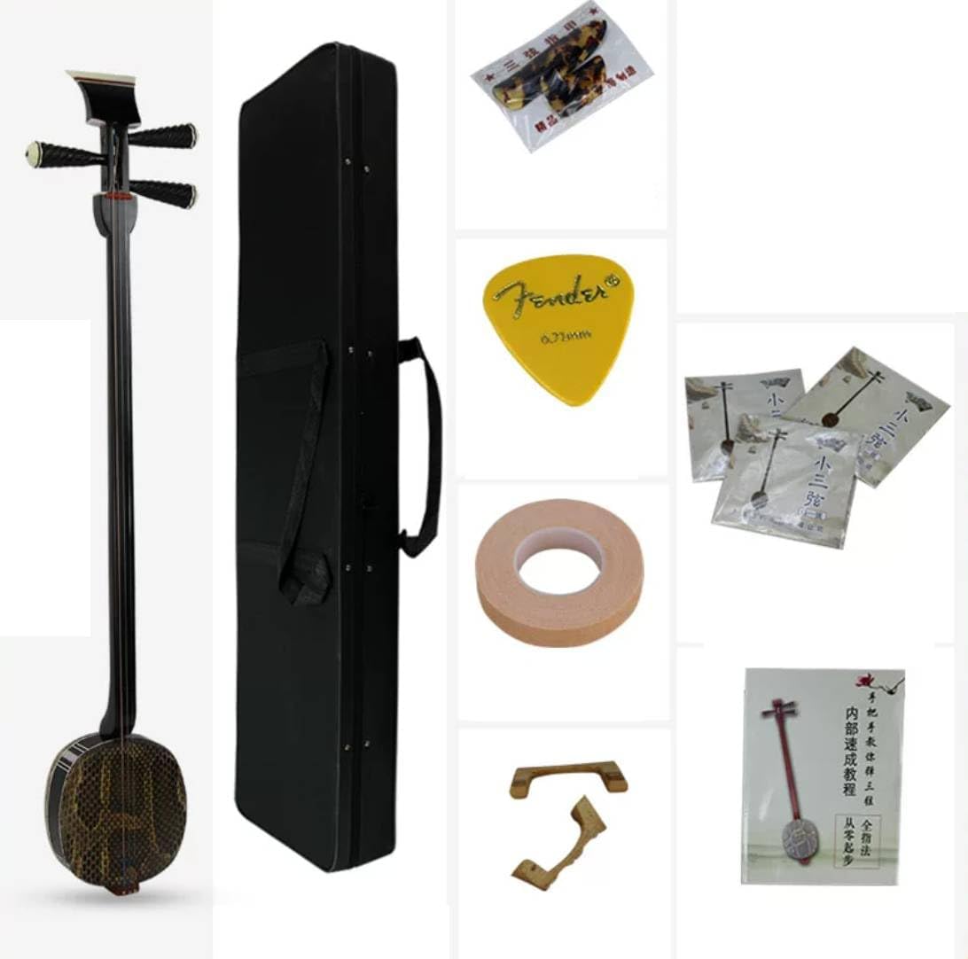 Mały San xian, długość 100 cm, czarne drewno bukowe, tradycyjny chiński instrument muzyczny ludowy