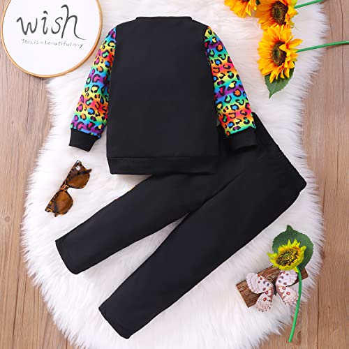Image of Girls Fall Winter Outfits Cartoon Animal Long Sleeve Crewneck Sweatshirt Top+Sweatpant 2 Piece Clothing Set 3-9T