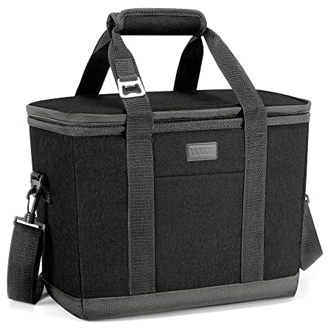 Vuudh Collapsible Cooler Bag - 36 Can Insulated Lunch Bag, Leakproof Cooler Portable Tote for Camping, Picnic, Grocery Shopping (Black) Cover