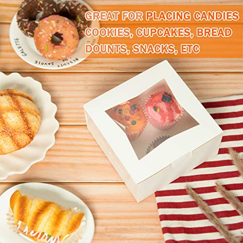 COYMOS Cake Boxes with Window-25 PCS 6x6x3\" White Bakery Boxes Square Cake Box with Transparent Window, Auto-Popup Disposable Cake Paper Box for Cupcake, Cookies, Pie, Donuts and Other Pastries - Thumbnail 3