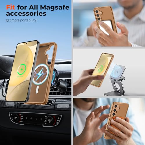 Image of SUPFINE Magnetic for Samsung Galaxy S24 Plus Case / S25 Plus Case with Screen Protector, (Built-in Magnets) (Military Grade Drop Protection) Slim Translucent Shockproof Phone Case,Brown