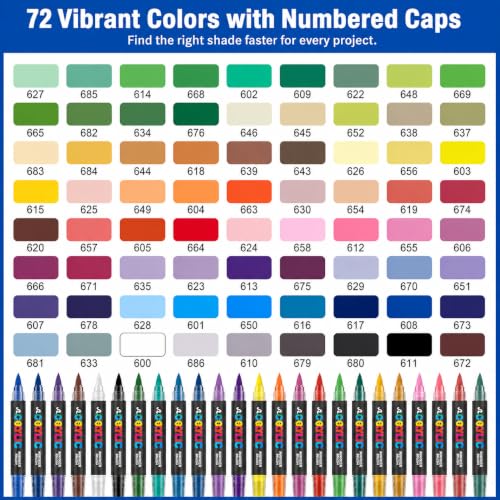 Image of Amamao Acrylic Paint Markers, Soft Brush Tip and Paint Markers, Acrylic Paint Pens for Wood, Stone, Canvas, Glass, Fabric, Egg, Rock Painting and Craft Supplies, 72 Colors