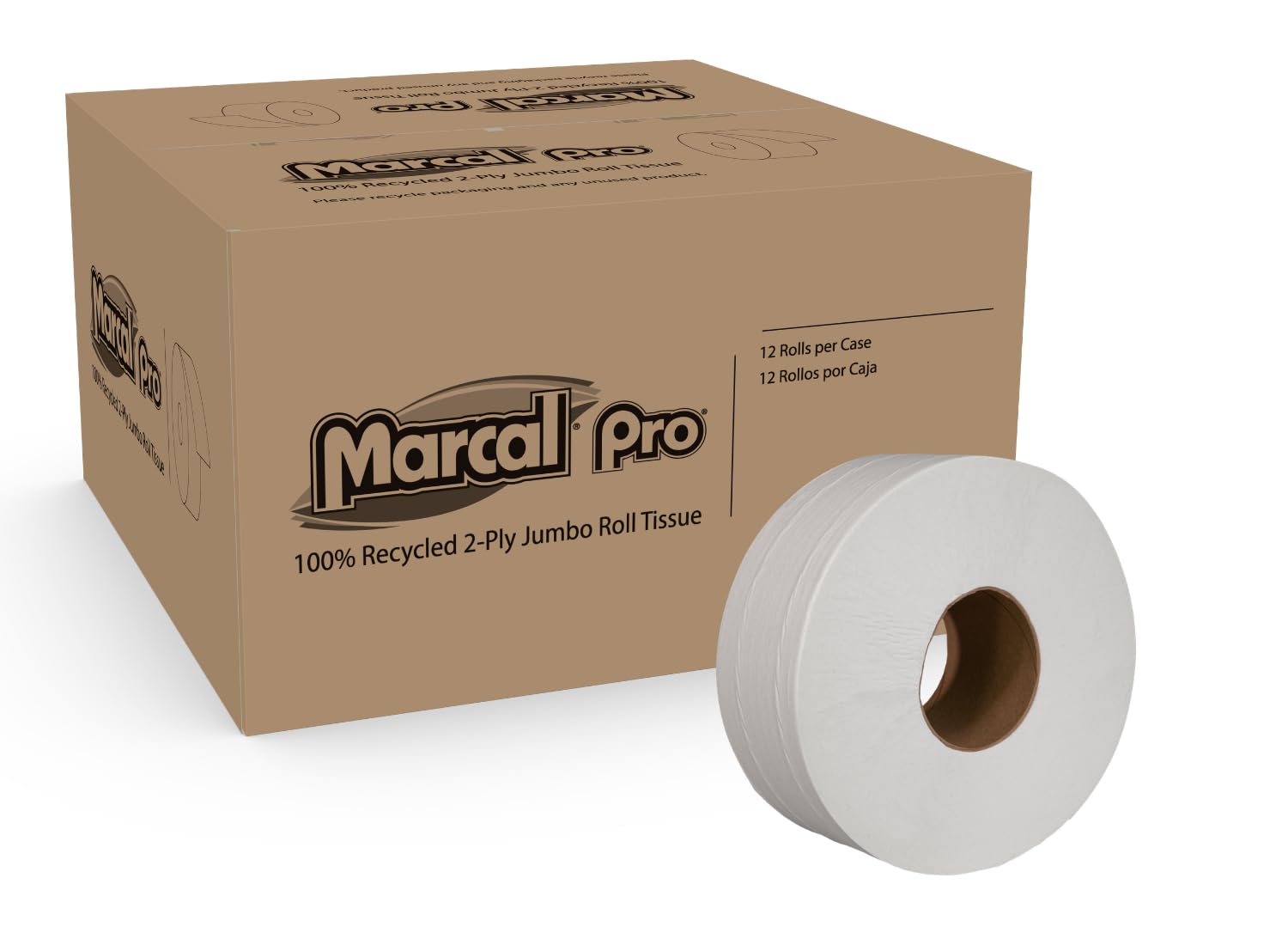 Marcal Pro Commercial - Rollos de papel higiénico jumbo, 2 capas, 3.3 pulgadas x 1000 pies, 12 rollos (5216)