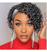 Betufllo Headband Wig Human Hair Wigs for Black Women Curly Pixie Headband Human Hair Wigs Put on...