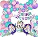 Decorazione festa sirena con banner Happy Birthday, palloncini foil, palloncino e cake topper per tema compleanno