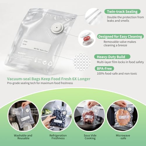 Ozvulop Smart Vacuum Sealer for Food with LED Display (Vacuum Sealer Machine + 20 Reusable Bags), 80kPa Strong Suction Handheld Vacuum Sealer Machine Portable Seal Meal Saver for Meal Prep(White) - image 3