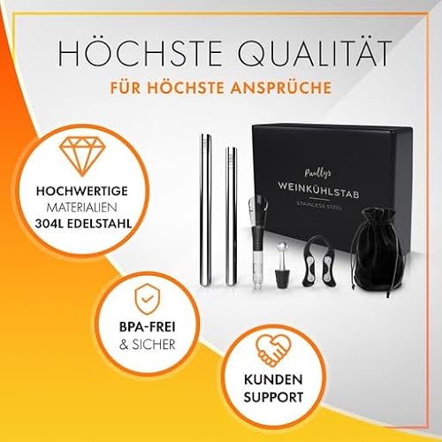 Foto von Paully's Weinkühlstab 6er Set-Mit Ausgießer-Flaschenverschluss-Folienschneider-Tasche inkl. 2 Weinkühlstäben für jede Flaschengröße-Das perfekte Geschenk für Weinkenner