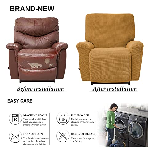 Extlezsa Recliner Sofa Slipcover 4 Pieces Stretch Jacquard Couch Cover Lounge Covers With Pockets Elastic Bottom For Recliner Armchair Cover Furniture Protector For Living Room (Gold) #TOP6