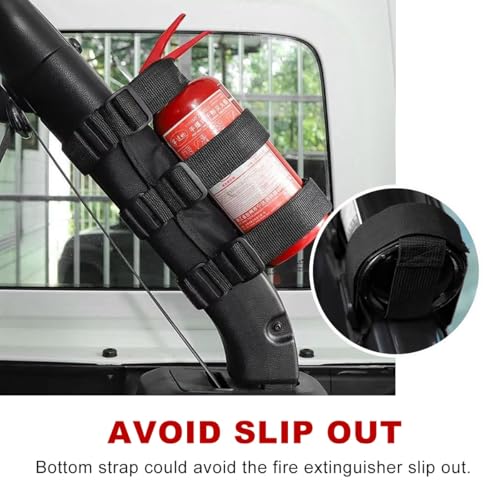Image of Ohleats Roll Bar Fire Extinguisher Holder, Adjustable Fire Extinguisher Mount Strap with American Flag Pattern, Car Accessories Fixed Belt for Wrangler JK JKU TJ CJ Gladiator (Black-2PCS)