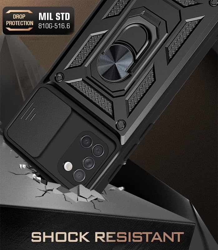 Image of FirstChoice Robot Shutter Case Hard Ring Case, Silicone TPU Shockproof Tough Armour Hard Phone Cover for Samsung Galaxy A31 - Black (Sliding Camera Window)