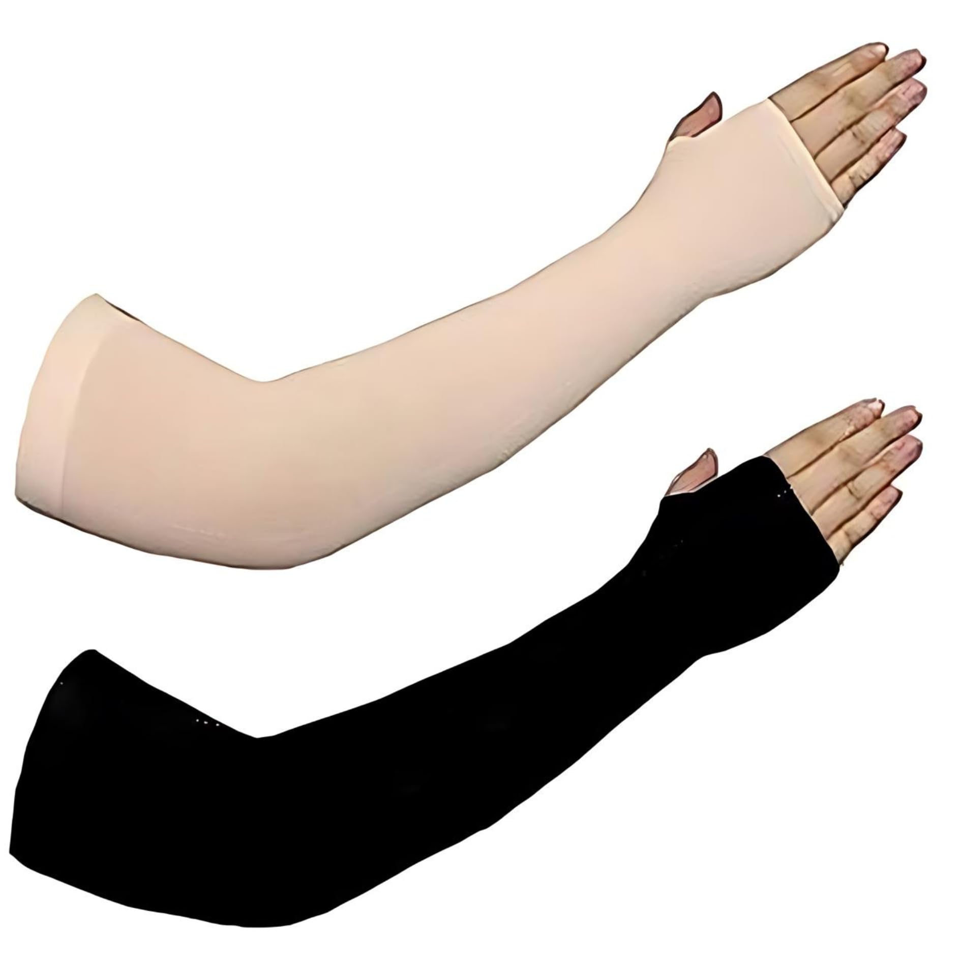Arm Sleeves for Men & women Summer and Sun protection full hand long gloves for bike riding With Thumb Hole men and women washable and reusable 2 Pair (Black & Beige)-image-42