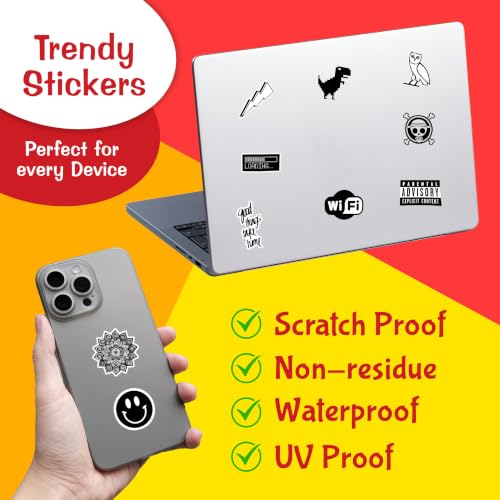 Image of CodersParadise Black & White Aesthetic Vinyl Stickers - Waterproof, Residue-Free Decals for Laptop, Journal, Guitar, Mobile, Water Bottle & More (Pack of 60)