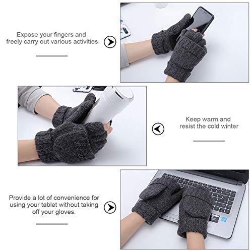 ECOMBOS Vingerloze handschoenen voor dames, gebreide handschoenen met wanten flap - Image 3