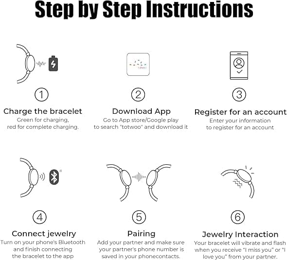 TOTWOO Long Distance Touch Bracelets for Couples, Smart Light & Vibration Love Jewelry, Long Distance Valentines Day Gifts for Him Her Women Men, One-to-One Bluetooth Pairing via App - Image 5