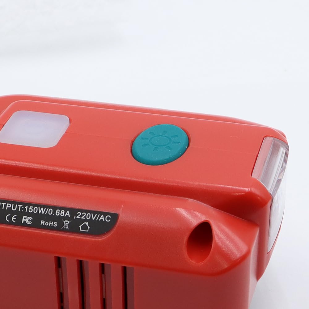 Sarini Convertidor de Voltaje para inversor de batería Einhell de 18 V,Adaptador de batería de CC de 18 V a CA de 220 V con 2 Puertos USB y luz de Trabajo
