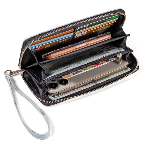 Leopard Cow Print Wallet For Women Skull Goth Frog Ladies Cluth Wristlet Wrist strap Long Purse Zip Around Card Holder 6