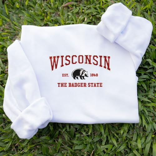 Custom Wisconsin Embroidered Sweatshirt, Crewneck The Badger State Sweatshirt, Personalized Embroidery Wisconsin Gift, Unique Souvenir for Wisconsin Lovers, Custom State Pride Apparel2