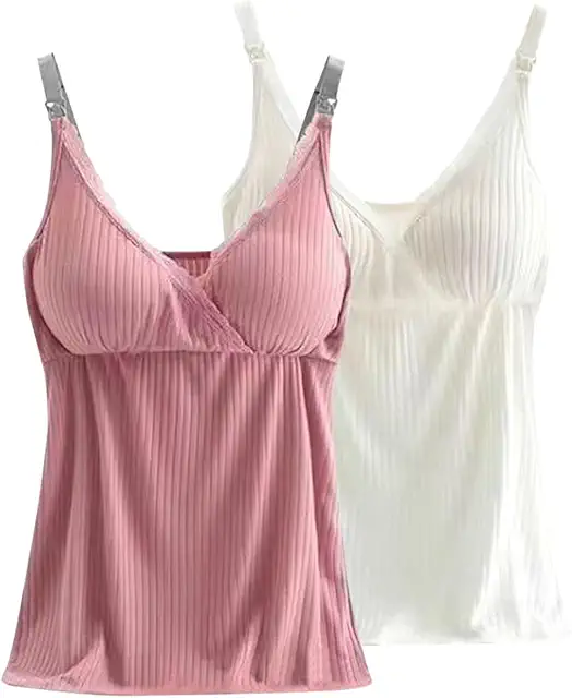 Lot de 2 débardeurs d'allaitement avec soutien-gorge intégré et dentelle