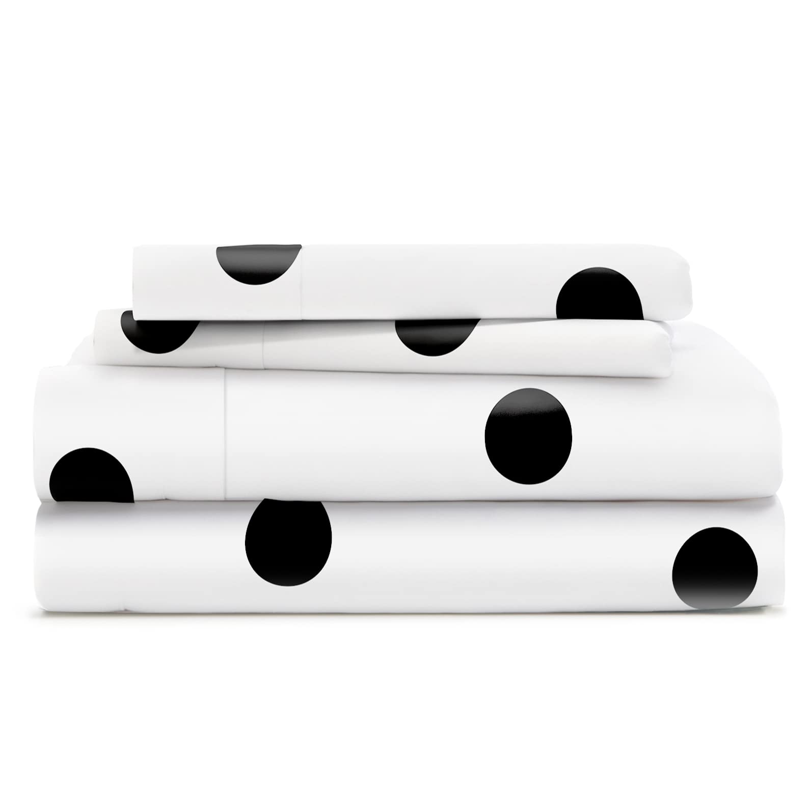 Cosy House Collection Everyday 1500 Series Bed Sheet Set - Ultra Soft & Cool Hotel Bedding - Deep Pocket - Wrinkle, Stain and Fade Resistant - 4 Piece Set (Queen, Black Polka Dot)