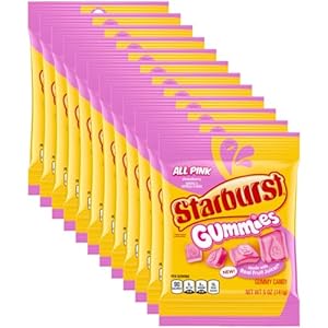STARBURST Gummies All Pink Gummy Candy, 5 oz Bag, Pink Snacks, Individually Wrapped Candy Bag (Pack of 12)
