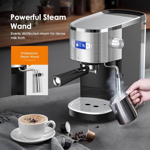 COWSAR Commercial-Grade Espresso Machine, 20Bar High Pressure Compact Coffee Maker with Milk Frother Steam Wand. Equipped with 45oz Detachable Water Tank, Ideal for Brewing Cappuccino — view 4