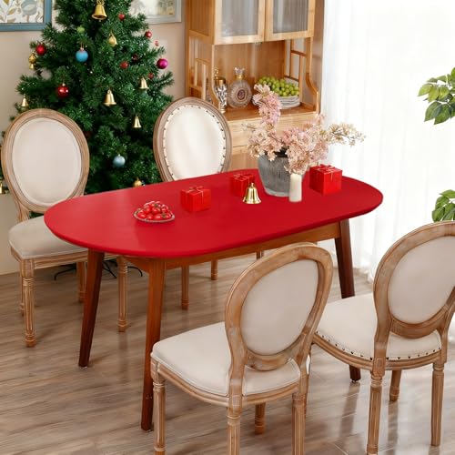NEWISHER Fitted Oval Tablecloth 42 x 60 Inch Elastic Table Cloth, Stretch Spandex Table Cover Red Washable Polyester Top Cap Cover for Dining Picnic Camping Indoor and Outdoor by NEWISHER - Used condition - Image 6