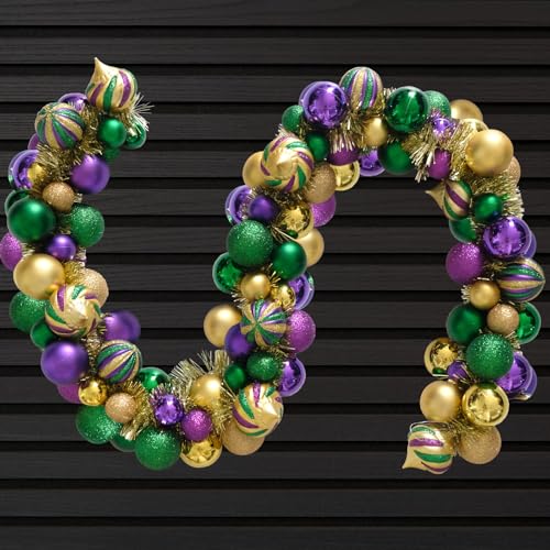 Bibelot Mardi Gras Wreath for Front Door, 70inch Colourful Balls Decorative Wreath, Mardi Gras Garland for Outdoor Garden Front Door Wall Farmhouse Decor (70inch)