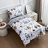 NTBED 4 Pieces Construction Toddler Bedding Set for Baby Boys,Tree Truck Vehicles Excavator Cars Printed, Includes Comforter, Flat Sheet, Fitted Sheet and Pillowcase,Light Grey #2