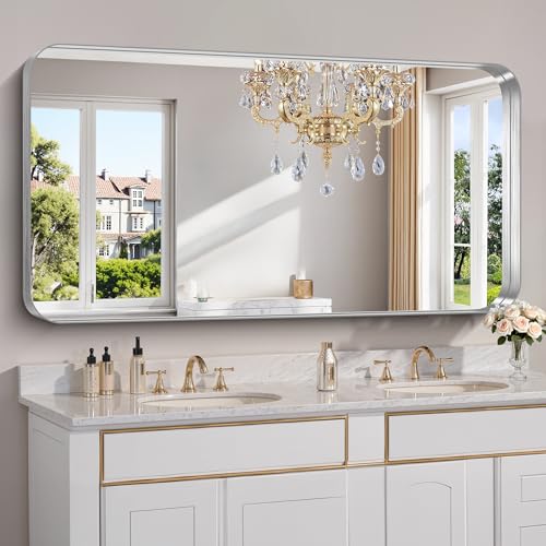 FORBATH 60x30 Inch Large Bathroom Mirror for Double Sinks, Brushed