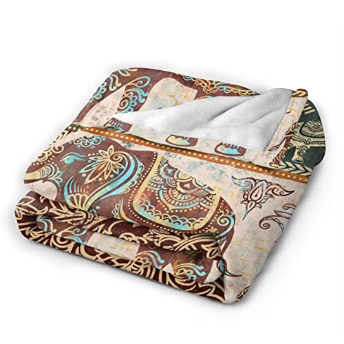 Lotus Elephants Throw Blanket Soft Warm Flannel Fleece Blanket Bed Camping Blanket Gift For Men Women Girls Boys Car Chair Couch Livingroom 50"X40" #TOP4