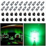 WLJH 74 Led Bulb Dash Lights Super Bright T5 2721 37 86 286 Wedge PC74 Twist Socket Automotive Instrument Panel Gauge Light Kits Cluster Shift Indicator Interior Bulbs Green Pack of 20