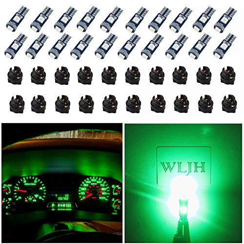WLJH 74 Led Bulb Dash Lights Super Bright T5 2721 37 86 286 Wedge PC74 Twist Socket Automotive Instrument Panel Gauge Light Kits Cluster Shift Indicator Interior Bulbs Green Pack of 20