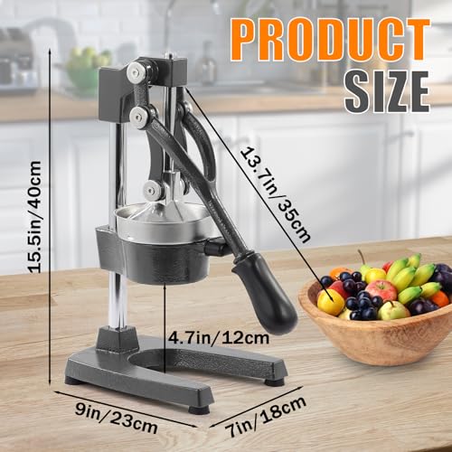 Kitchen Cast-Iron Orange Juice Squeezer - Easy-to-Clean, Professional Citrus Juicer - Durable Stainless Steel Lemon Squeezer - Sturdy Manual Citrus Press & Orange Squeezer (Black)