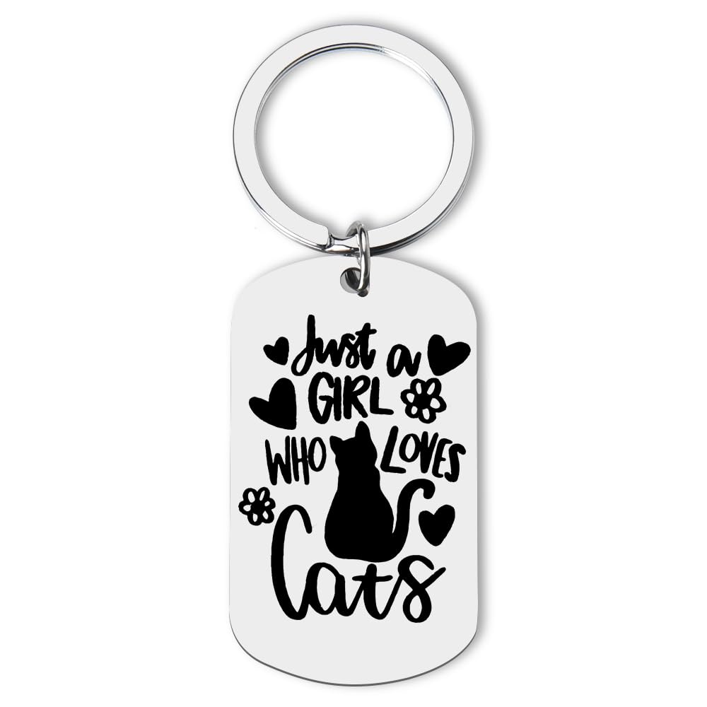 ShiQiao Spl Cat Gifts for Women Animal Cat Lover Birthday Gifts for Girls Just A Girl Who Loves Cats Keyring for Teen Girls Daughter Sister Funny Cat Keyrings for Best Friend BFF