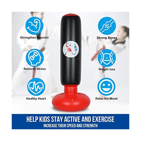 Inflatable Punching Bag 63inch Free Standing Boxing Target Bag Exercise Stress Relief Exercise and Kickboxing for Kids and Adults…
