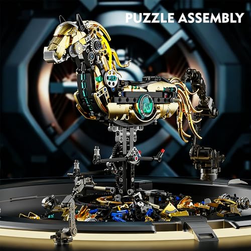 Image of SKY LINE OCEAN Mechanical Horse Building Set with Light - 1055+ PCS Steampunk Robotic Animal Model, LED Display STEM Construction Kit, Compatible Bricks Collectible Gift for Teens & Adults