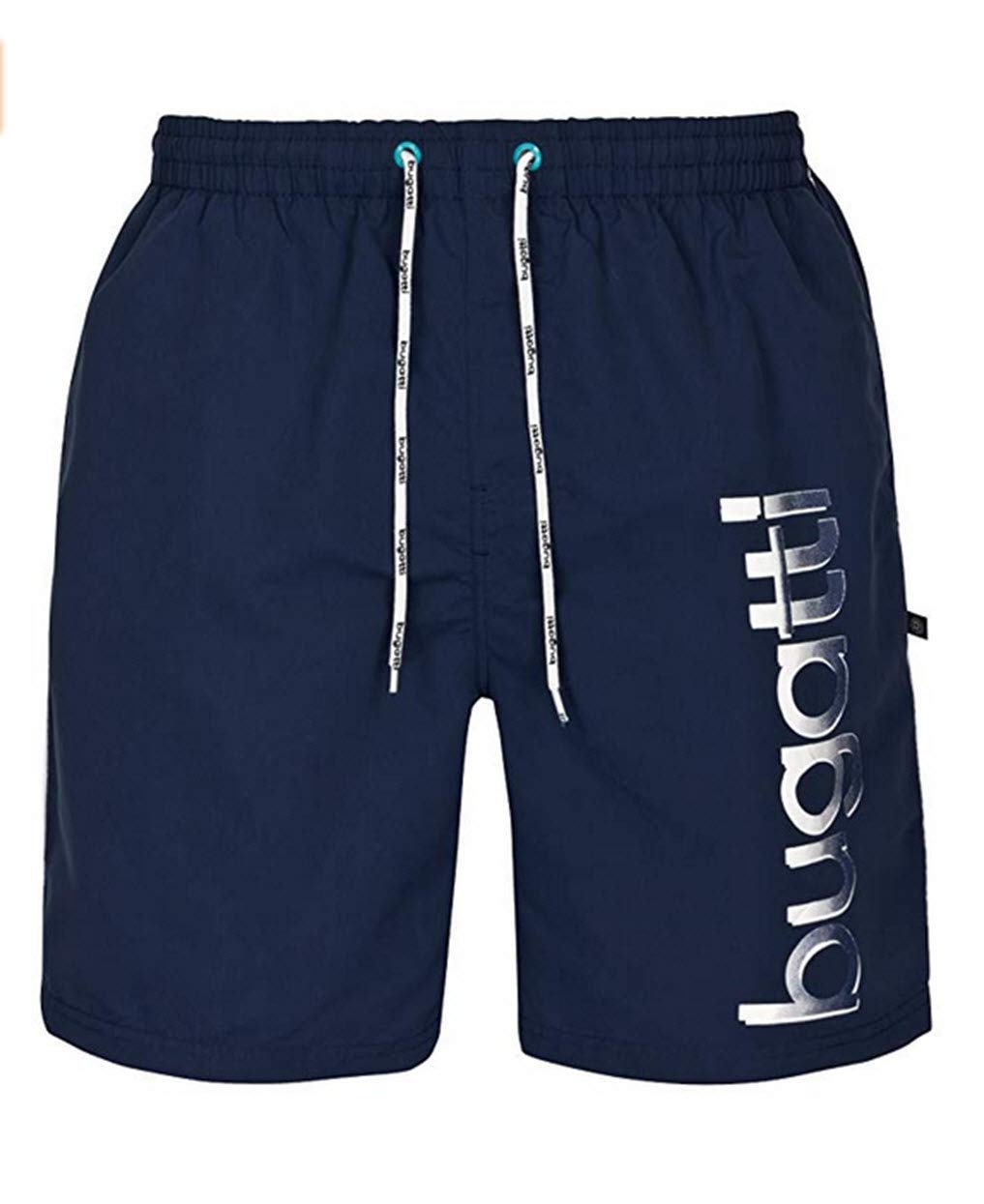 Modern men's swim shorts, black or navy with white stripe on the sides-image-2