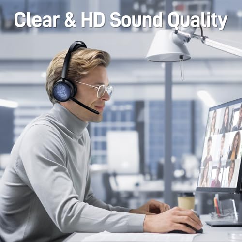 Image of EMEET Wireless Headset with Mic for Work, HS80 Bluetooth Headsets with Noise Canceling Microphone, 46 Hrs Work Time, Mute Button, 2.4G Wireless Dongle, Wireless Headphone for PC /Office /Call Center