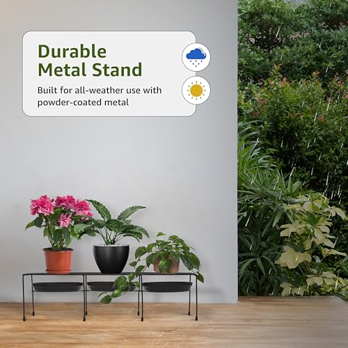 Image of Amazon Brand - Solimo Metal Plant Stand (Set of 4, Black) - Heavy-Duty, Rust-Resistant Iron Rack, Indoor & Outdoor Use, 22 x 58 x 16 cm, Supports 32.5 kg per Shelf