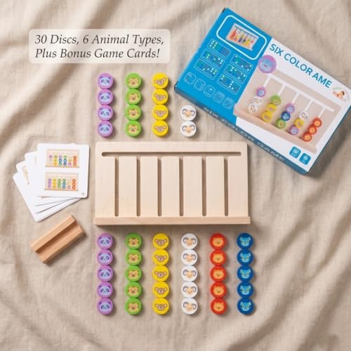 Image of Happy Hues 6-in-1 Wooden Montessori Sorting & Matching Puzzle Game - Educational Color & Animal Recognition Toy for Toddlers