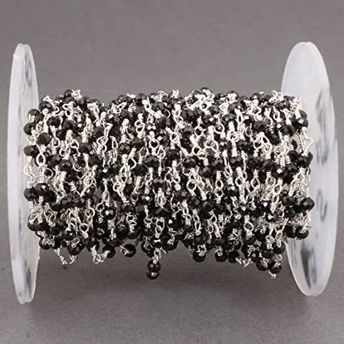 Chaîne spinel noir 3mm style rosaire en argent 925 sterling de 5 feet
