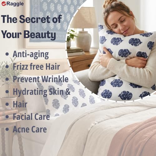 Image of RAGGLE Set of 4 Satin Silk Pillowcase for Hair and Skin Standard Size 18 inchX 28 inch with Soft Breathable Smooth Cooling Pillow Covers for Sleeping or Pillow Protector (4, Navy Blue Printed)