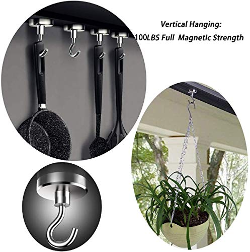 Youngneer 100LB Magnetic Hooks Heavy Duty for Hanging BBQ Grill Utensils Tools Coat Wreaths Outdoor Strong Neodymium Rare Earth Magnets Hook Hangers for Refrigerator Locker Cruise Cabins