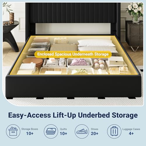 Image of Allewie Full Size Lift Up Storage Bed Frame Channel Tufted Headboard Black