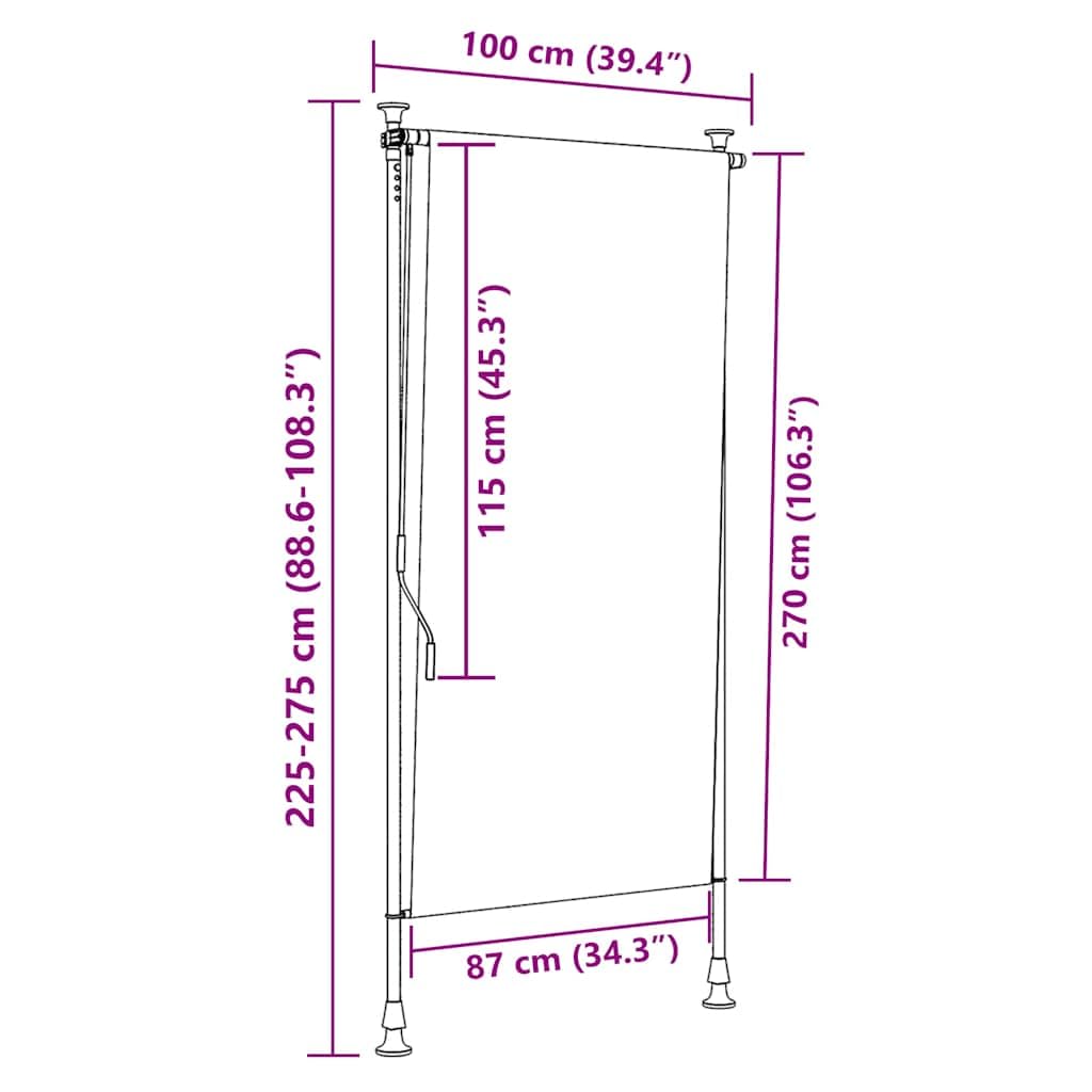 Markiza tarasowa żółto-biała 100x270 cm z regulowaną wysokością 225-275 cm, stalowa rama i tkanina PU odporna na promienie UV, roletka zewnętrzna z korbą do zwijania na balkon