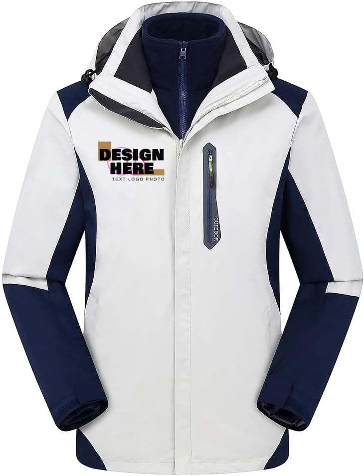 Men's Custom 3 in 1 Ski Jacket, Waterproof Windproof Winter Snow Coat with Removable Warm Fleece Liner Hooded
