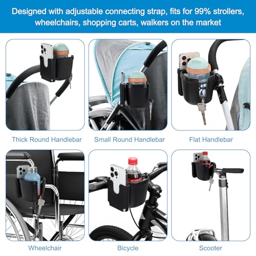 Image of Accmor Stroller Cup Holder, Universal Cup Holder for Walker Wheelchair Bike | 360 Rotatable Attachment Accessories for Uppababy Nuna Doona Strollers Scooter