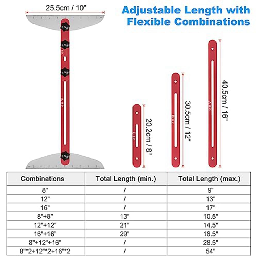 Gabarit de Marche D'Escalier Outil: Gabarit de Mesure D'Escalier Réglable de 9 Pouces à 54 Pouces pour les Marches D'Escalier, Adapté Aux Escaliers, Facile à Utiliser, Couleur Rouge.